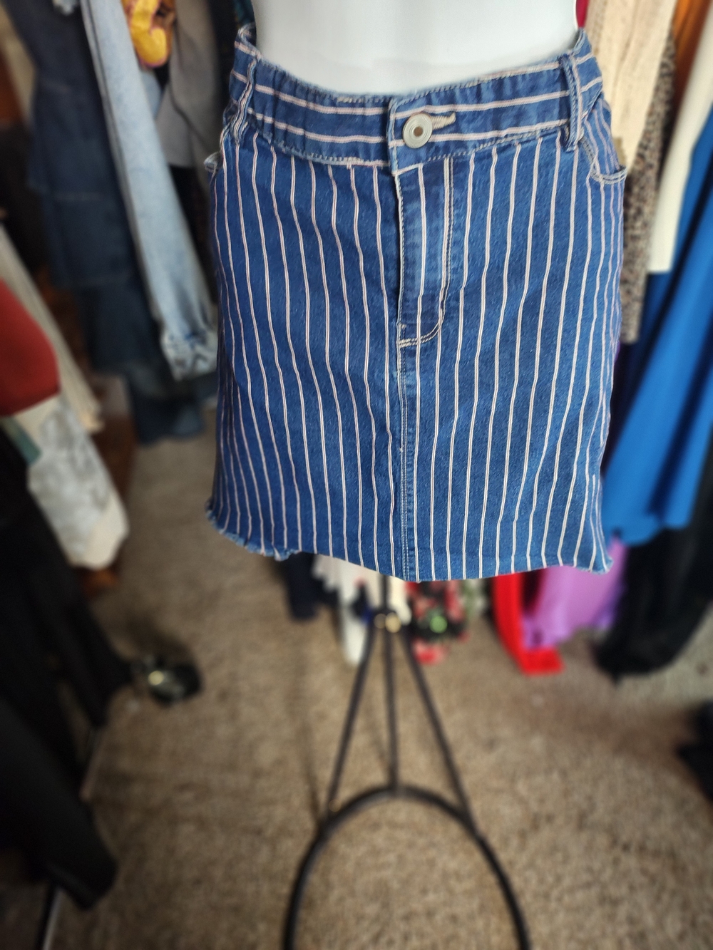 Blue Striped Denim Mini Skirt